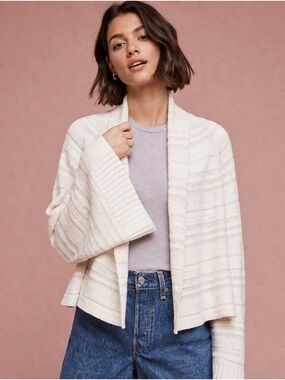 Anthropologie Moth Open Front Cardigan Sweater Beige Tan Textured Knit Size S